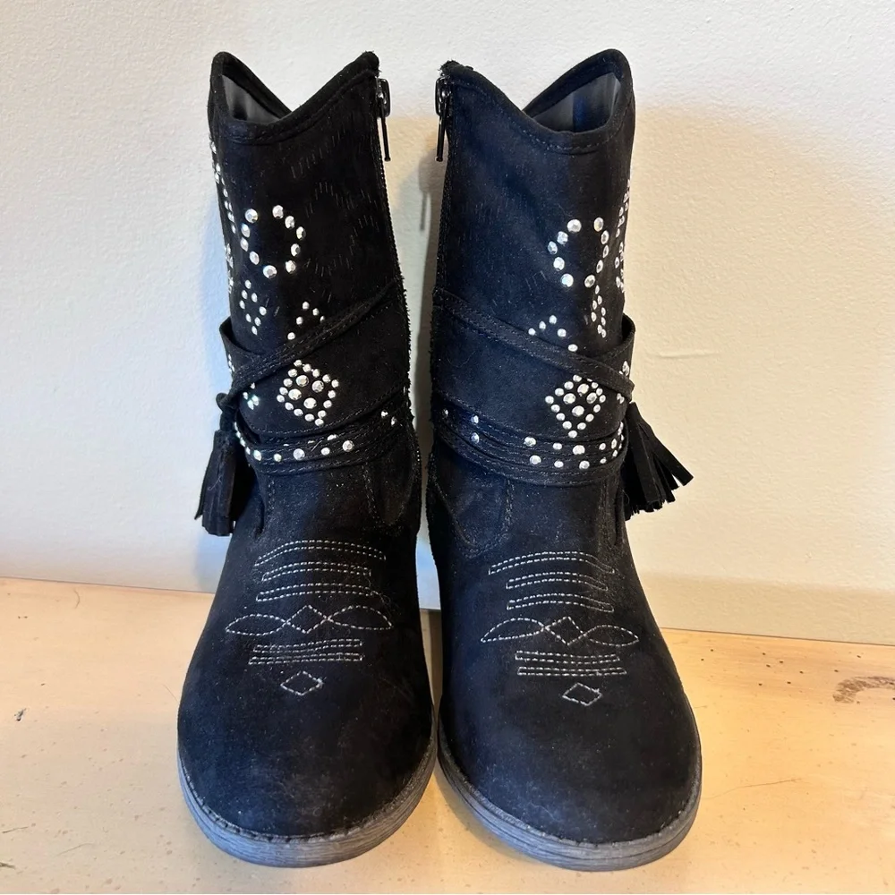 Justice Black Suede Silver Stud Boho Western Cowgirl Boots